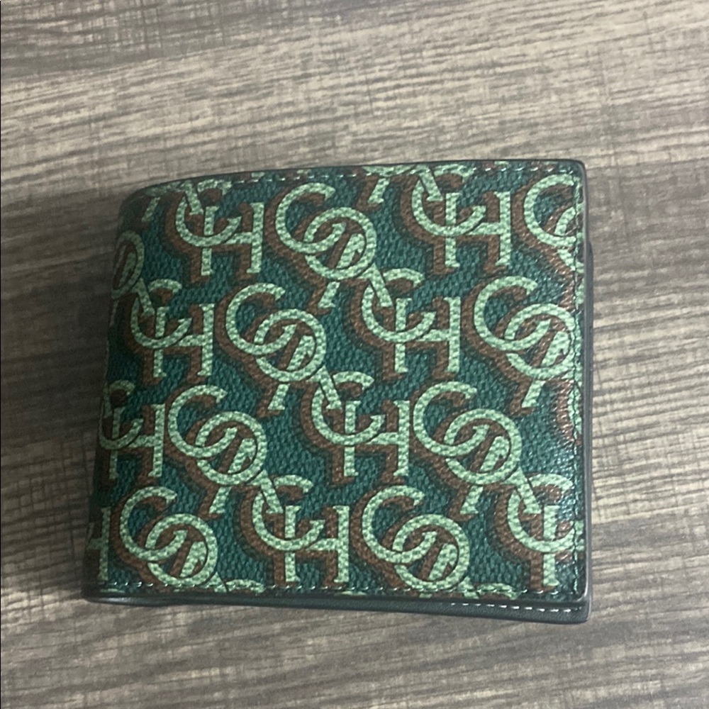 Coach Monogram Green and Brown 3 in 1 Wallet